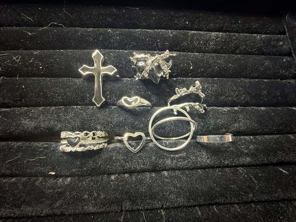 Goth Metal Themed Rings Set Silver